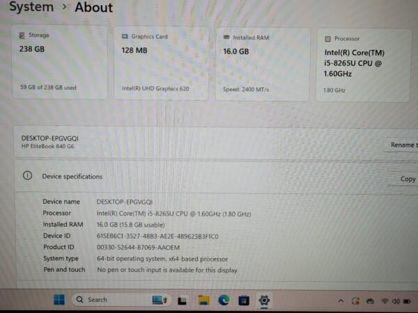 HP EliteBook 840 G6 - Intel i5-8265U / 16GB RAM / 256GB SSD - Image 6