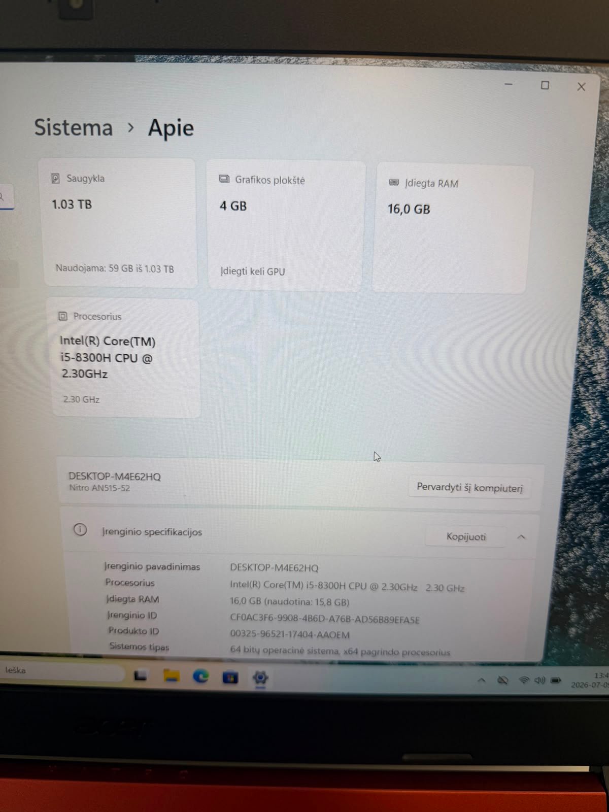 Acer Nitro 5 - i5-8300H / 16GB RAM / 128GB SSD+1TB HDD - Image 5