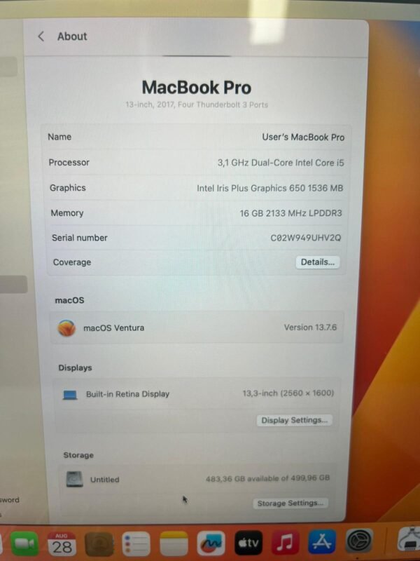 MacBook Pro 13″ 2017 Dual-Core Intel Core I5 16GB/512GB - Image 5