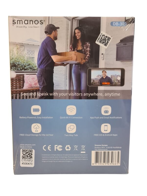 SMANOS (DB-30) Smart Video Doorbell (Battery Plus) & Chime Kit (NAUJAS) - Image 4