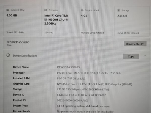 Lenovo Gaming 3 15IMHO5 i5-10300H 8/256GB SSD / GTX 1650 - Image 5