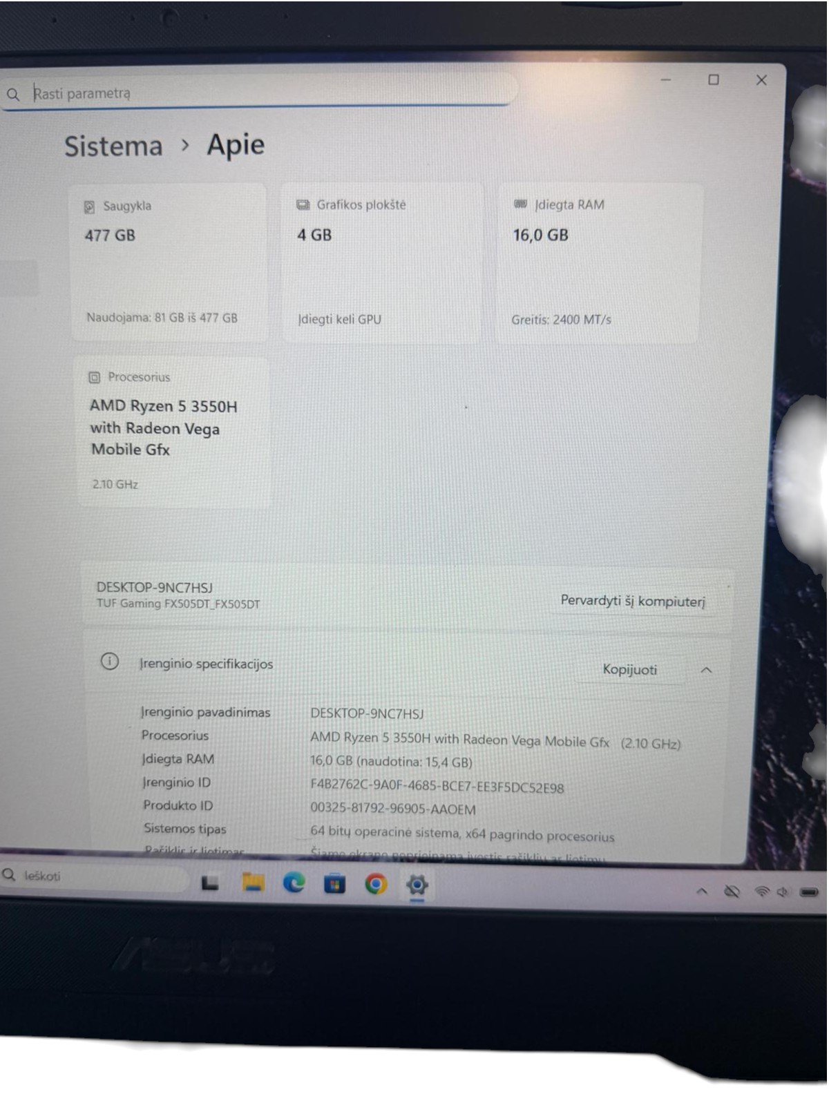 Asus Tuf Gaming FX505DT - 16GB / 512GB SSD / GTX 1650 - Image 3