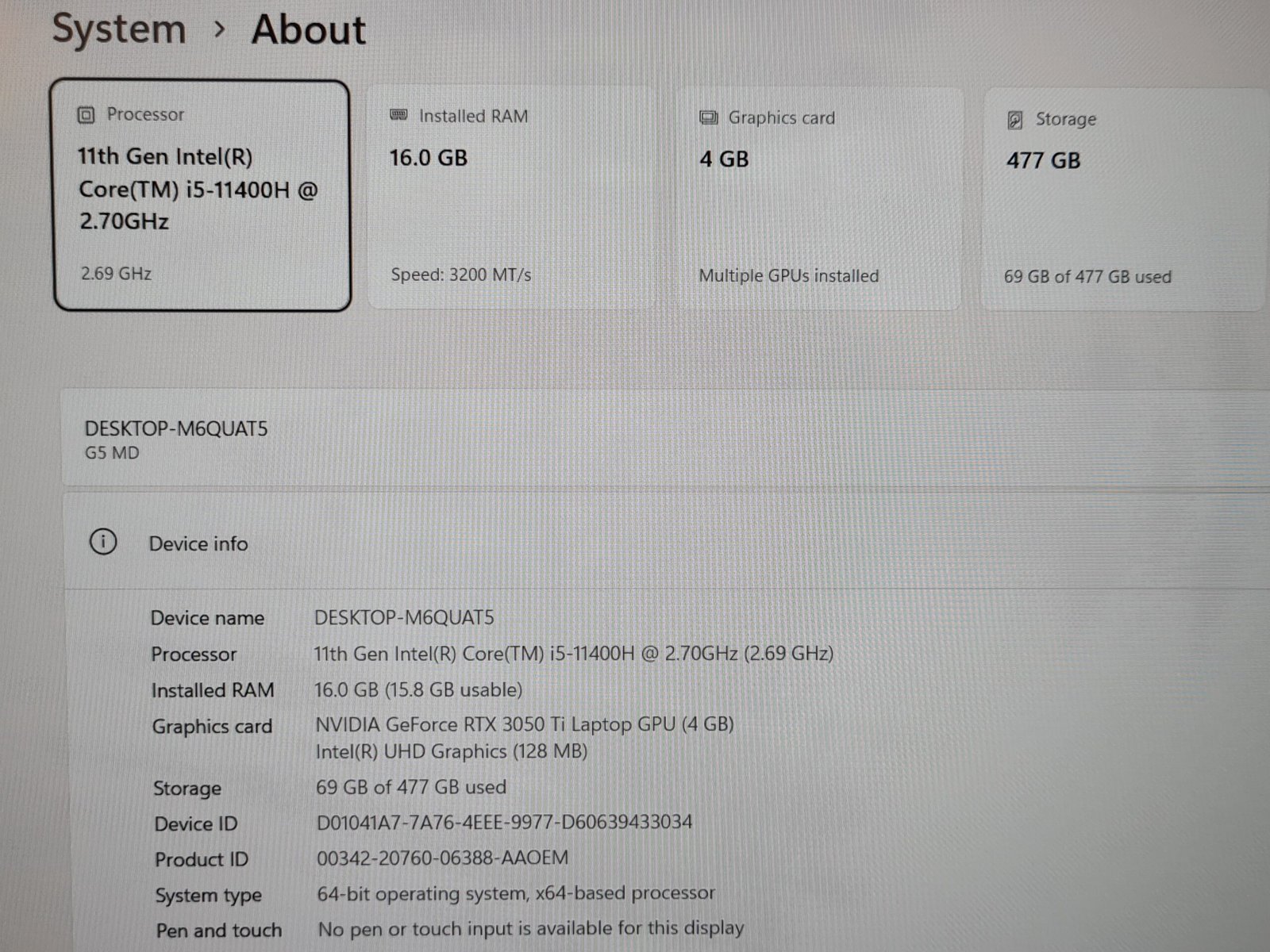 Gigabyte G5 MD - 11th i5-11400H / 16/512GB SSD / RTX 3050 Ti - Image 5