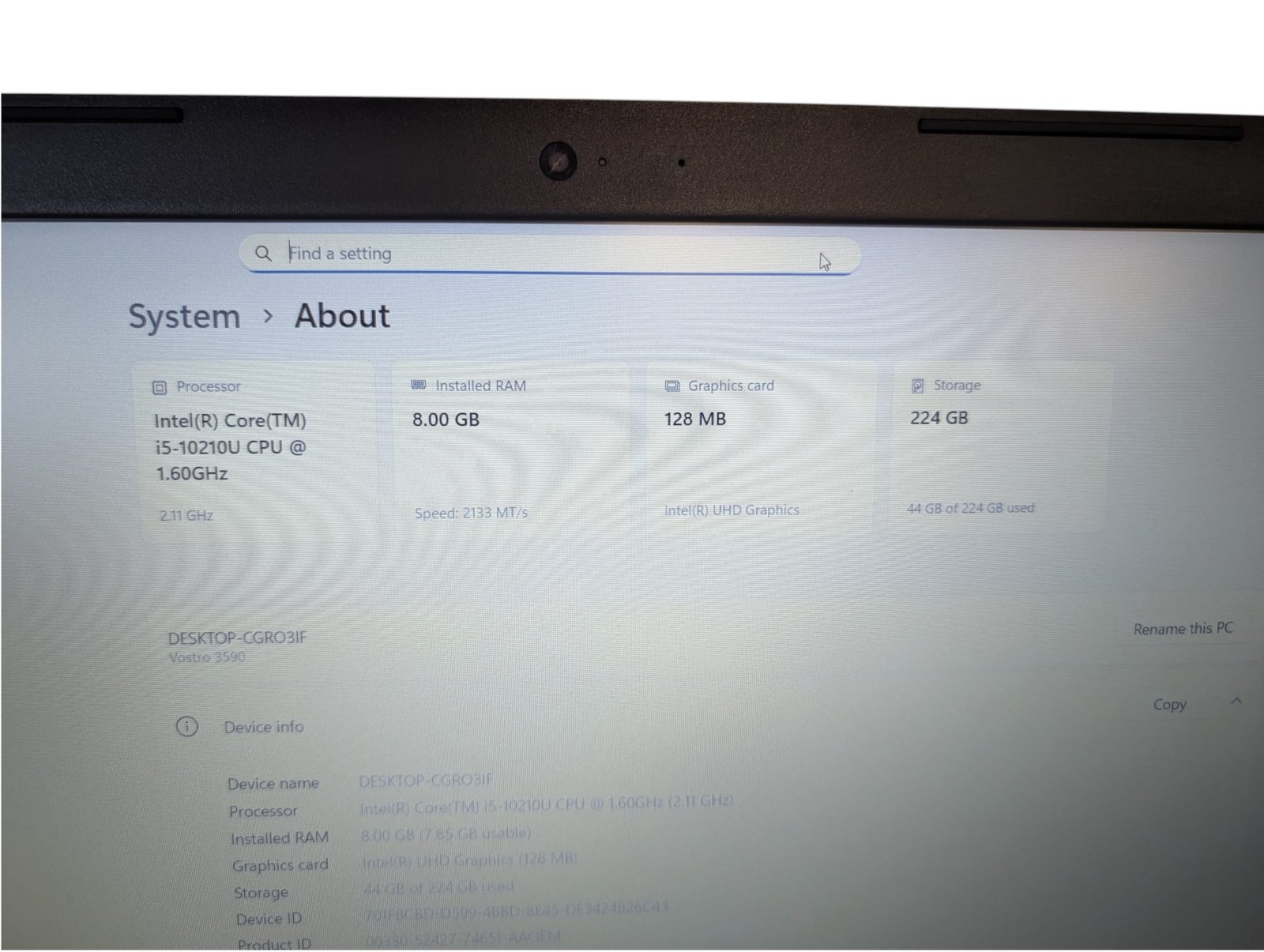 Dell Vostro 3590 - Intel i5-10210U / 8GB RAM / 256GB SSD - Image 3
