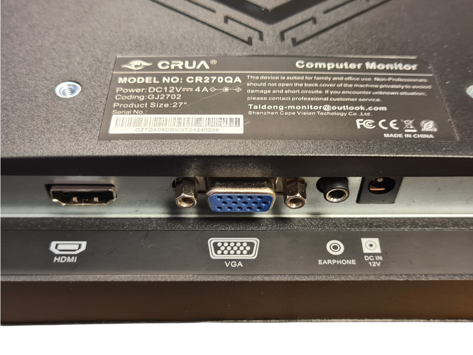 Monitorius CRUA CR270QA | 27″ | FHD | VA | 280Hz | Curved - Image 7