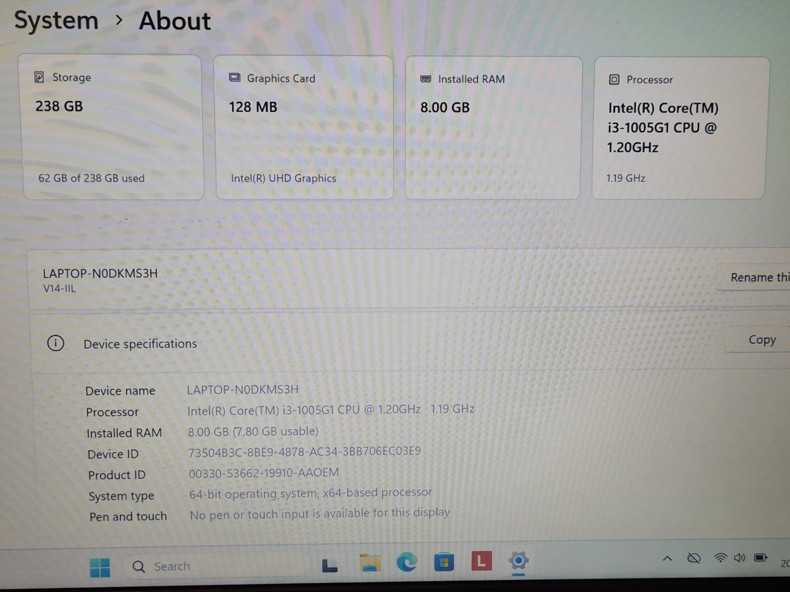 Lenovo V14-IIL - Intel i3-1005G1 / 8GB / 256GB SSD - Image 4